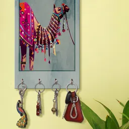 999Store Blue & Pink Decorative Camel Printed Key Holder With 4 Hooks-picture-37