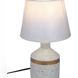 TAYHAA White & Gold-toned Printed Ceramic Contemporary Frusturical Shaped Table Lamp image 3