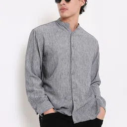 Blnk Men Relaxed Fit Textured Mandarin Collar Casual Shirt-image-60