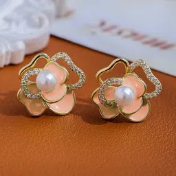 VAGHBHATT Gold-Plated Pearls Studded Floral Shaped Studs-picture-26