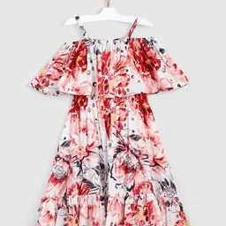 YK Girls White & Red Cotton Floral Maxi Dress-picture-33