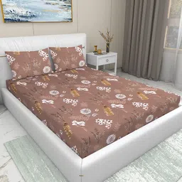 Aura Rust & White Floral 220 TC King Bedsheet with 2 Pillow Covers-picture-38