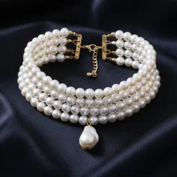 MEENAZ Gold-Plated Pearls Beaded Choker Statement Necklace And Chains image 2