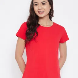 Camey Women Red Solid Round Neck T-shirt-image-58