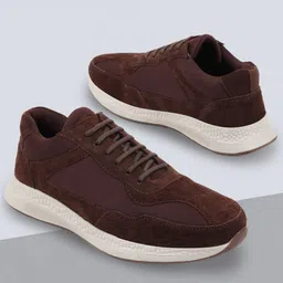 FAUSTO Men Brown Woven Design Suede Slip-On Sneakers image 1