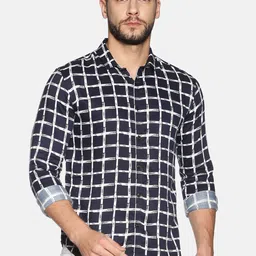 SHOWOFF Men Navy Blue & White Slim Fit Checked Casual Shirt-picture-22