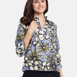 METTLE Women Floral Printed Shirt Collar Cuffed Sleeves Cotton Top-picture-23