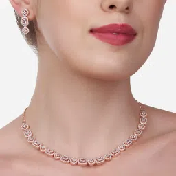 Zaveri Pearls Rose Gold Cubic Zirconia Bling Sleek Necklace & Earring Set-ZPFK15257 image 2
