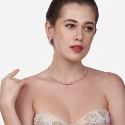 Zaveri Pearls Rose Gold Cubic Zirconia Bling Sleek Necklace & Earring Set-ZPFK15257 image 4