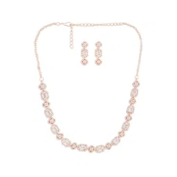 Zaveri Pearls Rose Gold Cubic Zirconia Bling Sleek Necklace & Earring Set-ZPFK15257 image 5