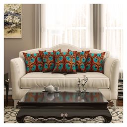SEJ by Nisha Gupta Floral Premium 16 by 16 Cushion Covers Pack of 5- Brown-picture-49