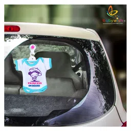 babywish Baby on Board Car Decals Cloth Safety Sign Board Come with One Hanger & One Large Vaccum Suction Princess On Board Umbrella Print - Blue-image-58