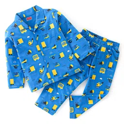 Babyhug Single Jersey Knit Full Sleeves Night Suit With Truck Print - Blue-picture-10
