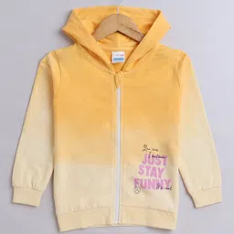 BUMZEE Looper Full Sleeves Just Stay Funny Text Printed Hooded Ombre Sweat Jacket - Yellow-picture-30
