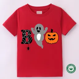 BLUSHES 100% Cotton Halloween Theme Half Sleeves Ghost & Pumpkin Printed Tee - Red-picture-17
