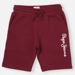 Pepe Jeans Cotton Elastane Woven Above Knee Length Shorts with Text Print - Burgandy-image-38