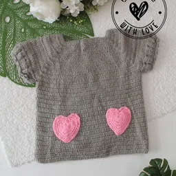 Woonie Half Sleeves Hearts Designed Crotchet Sweater - Grey-picture-16