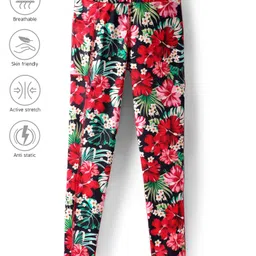 Pine Active Knit Full Length Super Stretch Leggings with Floral Print - Black-picture-13