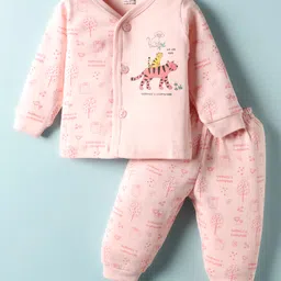 CUCUMBER Sinker Knit Full Sleeves Night Suit with Jungle Theme Print - Baby Pink-picture-26