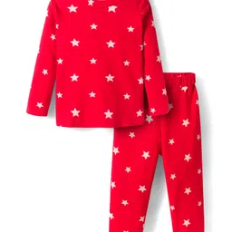 Babyhug Cotton Knit Full Sleeves Co-ords Night Suit With Star Print - Red-picture-16