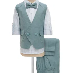 Mark & Mia Cotton Woven Full Sleeves Striped 3 Piece Party Suit With Bow - Sea Green-picture-25