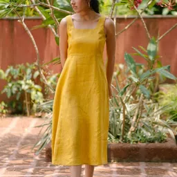 Creatures of Habit Women Solid Square Neck Midi Fit & Flared Dress-picture-32