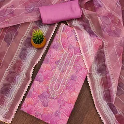 KALINI Embroidered Organza Unstitched Dress Material image 1