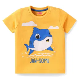 Babyhug Cotton Knit Half Sleeves Shorts Night Suit with Dolphin Print - Orange image 2