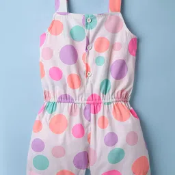 Simply Premium Cotton Woven Sleeveless Jumpsuit With Polka Dot Print & Frill Detailing - White image 2