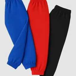 KUCHIPOO Cotton Blend Knit Pack Of 3 Star & Typography Printed Track Pants - Red Blue & Black image 3