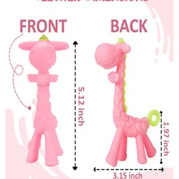 Joy Buzz Baby Silicone Giraffe & Duck Shape Teether Pack Of 2 - Pink & Yellow image 3