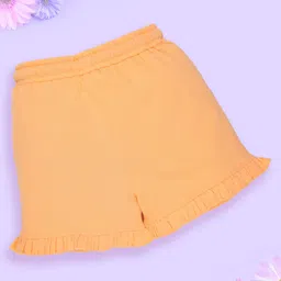 Kiddopanti Pack Of 2 Cotton Bottom Hem Frill Detailed Solid Shorts - Peach Orange & Pista Green image 4