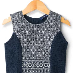 Pine Kids Woven Sleeveless Choli Lehenga & Dupatta Set with Floral Foil Print - Navy Blue image 3