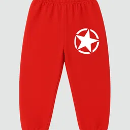 KUCHIPOO Cotton Blend Knit Pack Of 3 Star & Typography Printed Track Pants - Red Blue & Black image 4
