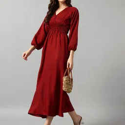 Raiyani Fashion Women Solid V-Neck Fit and Flare Dress-image-62