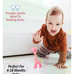 Joy Buzz Baby Silicone Giraffe & Duck Shape Teether Pack Of 2 - Pink & Yellow image 4