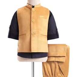 Robo Fry Woven Full Sleeves Polka Dots Print 3 Piece Party Suit - Yellow image 4