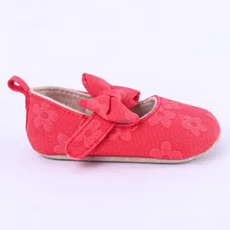 Cute Walk by Babyhug Velcro Closure Floral Printed & Bow Applique Ballerina Booties - Red image 4