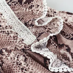 Hugsntugs Woven Cotton Sleeveless Snake Skin Printed Frill & Lace Detailed Top - Brown image 5