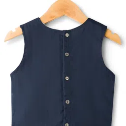 Pine Kids Woven Sleeveless Choli Lehenga & Dupatta Set with Floral Foil Print - Navy Blue image 4