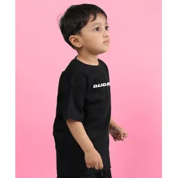 WEARDUDS Cotton Knit Half Sleeves Dove Printed Oversized Tee - Black image 5