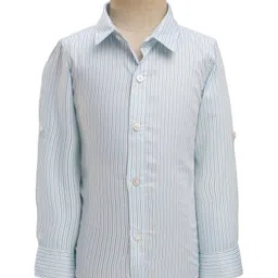 Mark & Mia Cotton Woven Full Sleeves Striped 3 Piece Party Suit With Bow - Sea Green image 4