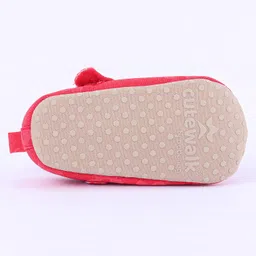 Cute Walk by Babyhug Velcro Closure Floral Printed & Bow Applique Ballerina Booties - Red image 5