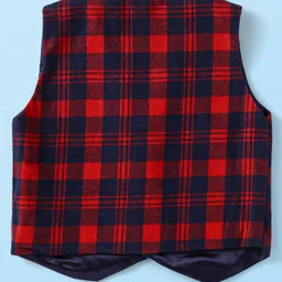 Babyhug Woven Full Sleeves Checkered 3 Piece Party Suit With Bow - Maroon image 5