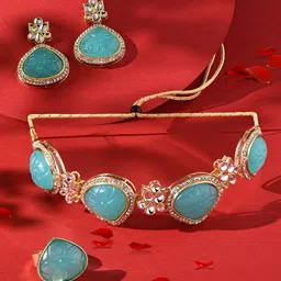 Zaveri Pearls Gold-Plated Stone-Studded Jewellery Set image 1