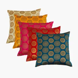 Home Centre Yellow & Pink Set of 5 Geometric Square Cushion Covers image 2