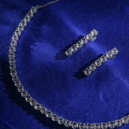 justpeachy Rhodium-Plated Stone Studded Jewellery Set image 1