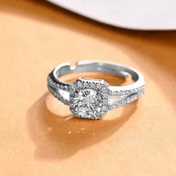 Clara 92.5 Sterling Silver Platinum-Plated CZ-Studded Cathedral Adjustable Finger Ring-picture-37