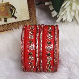 TAJ BRIDAL STORE Set Of 6 Kundan-Rhinestones Studded Bangles-picture-51