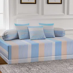 Arrabi 6-Pcs Blue & Brown Printed Diwan Set image 1